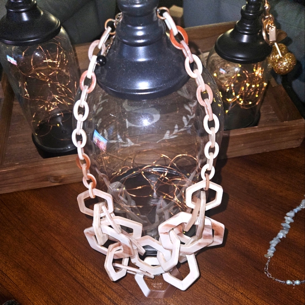 Chunky Beige Chain Necklace. Resin